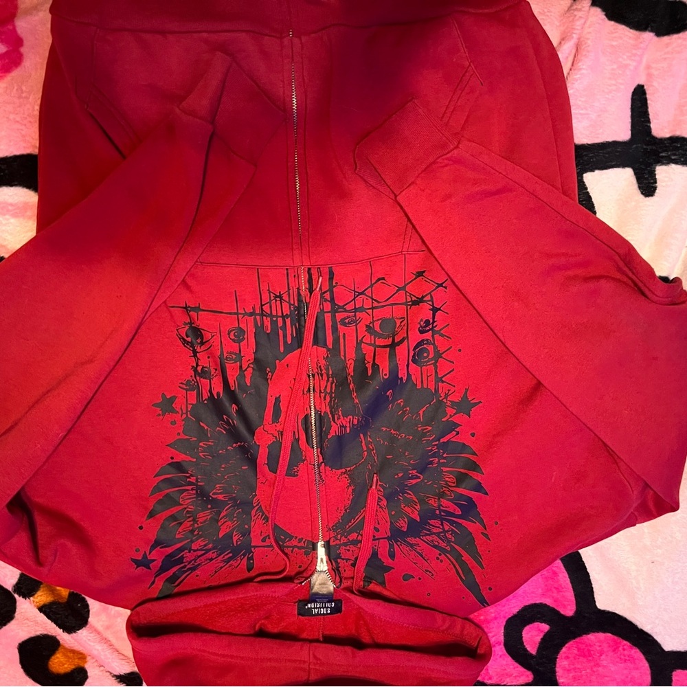 Hot Topic Red Zip Up Sweater